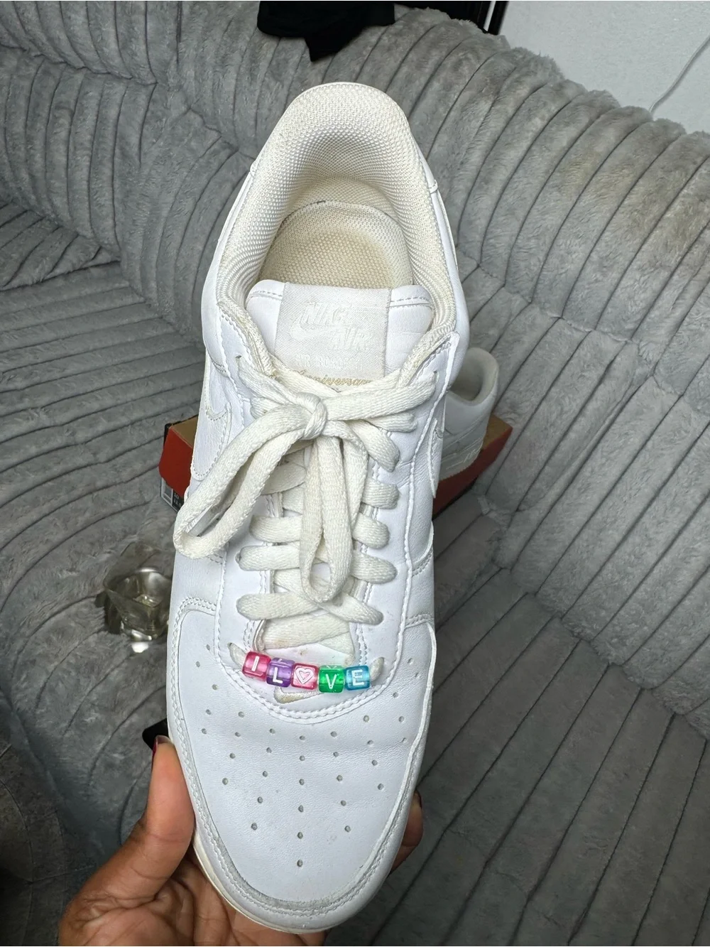 Nike White Leather Sneaker with Multicolor LOVE Bead Accent